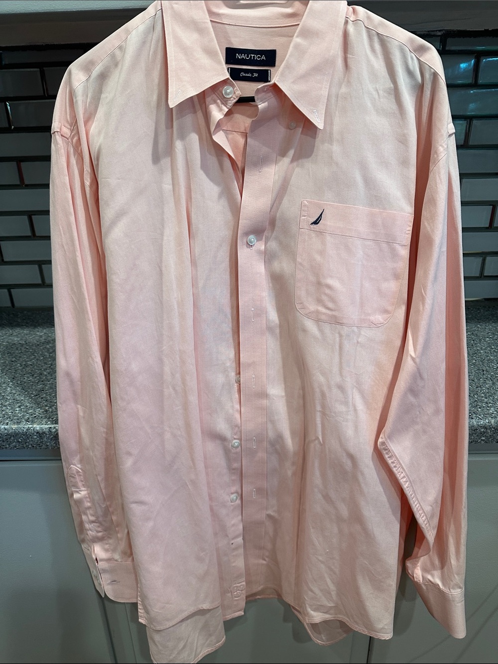 Nautica Men's Pale Pink Long-Sleeve Button-Front Dress Shirt